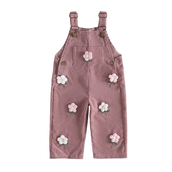 RUINIXCW Kids Girls Overalls, Sweet Embroidery Flower Corduroy Buckle Closure Pants