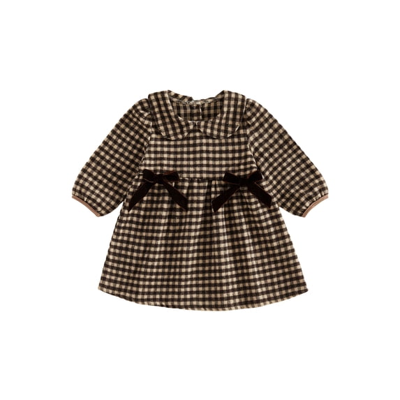RUINIXCW Kids Girls Plaid Dress, Long Sleeve Doll Collar Fall Dress for Casual Daily