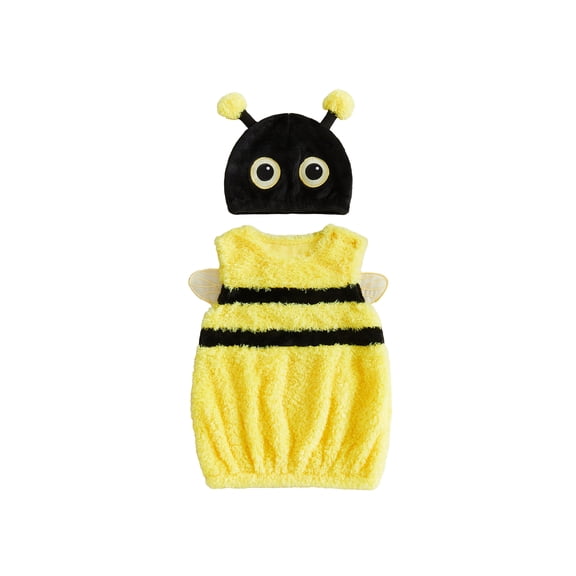 RUINIXCW Kids Halloween Bee Costume Newborn Toddler Girl Boy Cosplay Outfit Infant Fall Winter Clothes Sleeveless Fuzzy Vest Top Hat Set