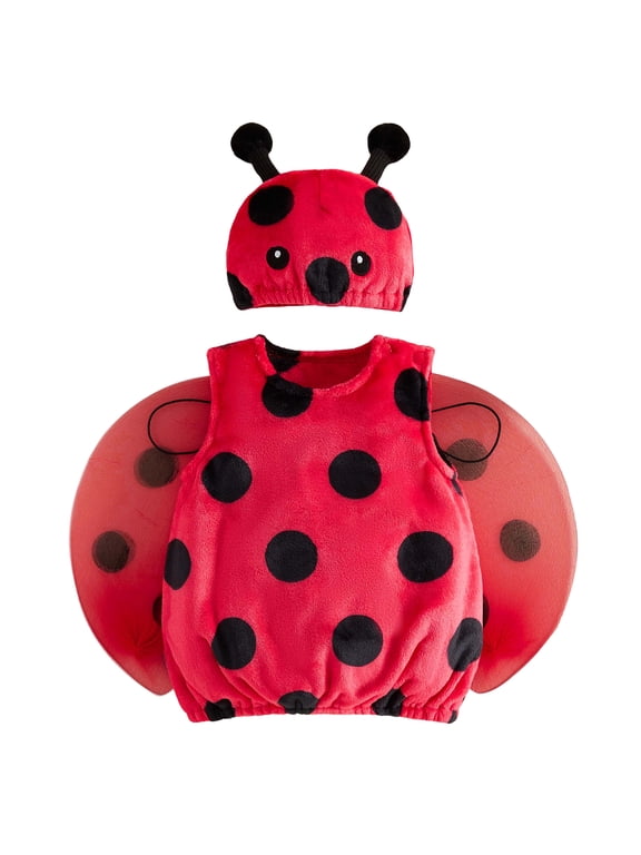 Kids Ladybug Costume Newborn Toddler Baby Boy Girl Halloween Animal Costume Infant Cosplay Outfit Red Sleeveless Tops with Wing Hat Set