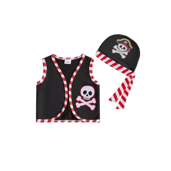 RUINIXCW Toddler Baby Boy Girl Halloween Pirate Costume Kids Pirate Captain Costume Infant Halloween Cosplay Outfit Vest Hat Set Role Play Clothes