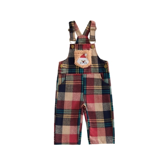 RUINIXCW Kids Toddler Baby Boy Girl Christmas Outfit Fall Winter Overalls Romper Santa Embroidery Plaid Bib Overalls Adjustable Strap Jumpsuit Pocket