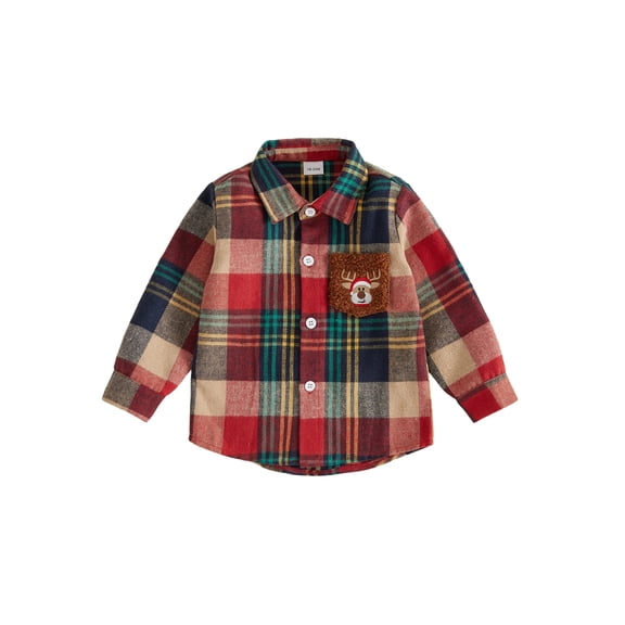 RUINIXCW Kids Toddler Baby Boy Girl Christmas Shirt Little Boys Girls Xmas Outfit Fall Winter Embroidery Plaid Button Down Long Sleeve Shirts Tops