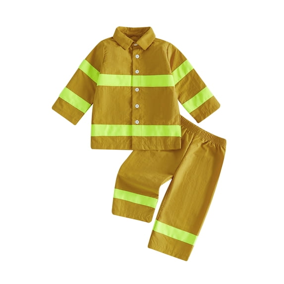 RUINIXCW Kids Toddler Baby Boy Girl Halloween Firefighter Costume Fall Winter Birthday Outfit Reflective Striped Button Down Collared Long Sleeve Shirt and Pants Set