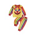thumbnail image 1 of RUINIXCW Kids Toddler Baby Boy Girl Halloween Outfit Clown Costume Infant Baby Boy Girl Fall Winter Clothes Collar Grimace Sweatshirt and Pants Set, 1 of 10