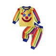 thumbnail image 1 of RUINIXCW Kids Toddler Baby Boy Girl Halloween Outfit Clown Costume Infant Baby Boy Girl Fall Winter Clothes Collar Grimace Sweatshirt and Pants Set, 1 of 10