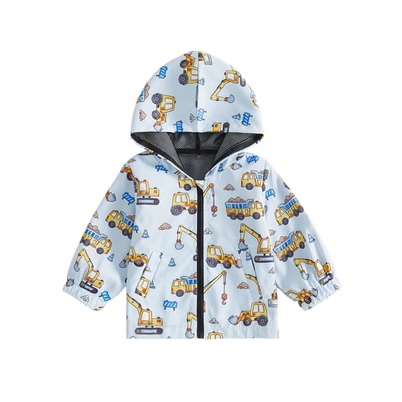 RUINIXCW Kids Toddler Baby Boy Windbreaker Jacket Infant Spring Fall Zip Up Hoodie Jacket Lightweight Coat Excavator Long Sleeve Windproof Outwear