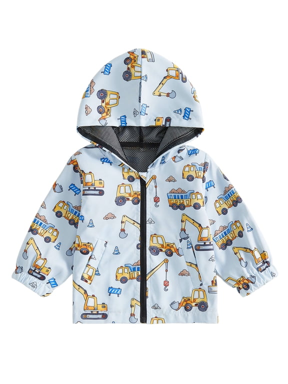 Kids Toddler Baby Boy Windbreaker Jacket Infant Spring Fall Zip Up Hoodie Jacket Lightweight Coat Excavator Long Sleeve Windproof Outwear