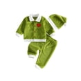 thumbnail image 1 of RUINIXCW Toddler Baby Girl Boy Christmas Outfit Infant Kids Christmas Elf Cosplay Costume Long Sleeve Green Plush Lapel Velvet Button Down Jacket Coat and Pants Set Hat, 1 of 10