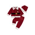 thumbnail image 1 of RUINIXCW Kids Toddler Baby Girl Boy Christmas Santa Costume Xmas Cosplay Outfit Long Sleeve Plush Lapel Velvet Button Down Jacket Coat and Pants Set Hat, 1 of 10
