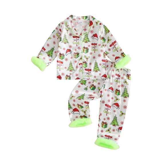 RUINIXCW Kids Toddler Baby Girl Boy Christmas Silk Stain Pajamas Set Spring Fall Winter PJS Sleepwear Long Sleeve Button Down Shirt Tops Pants Set