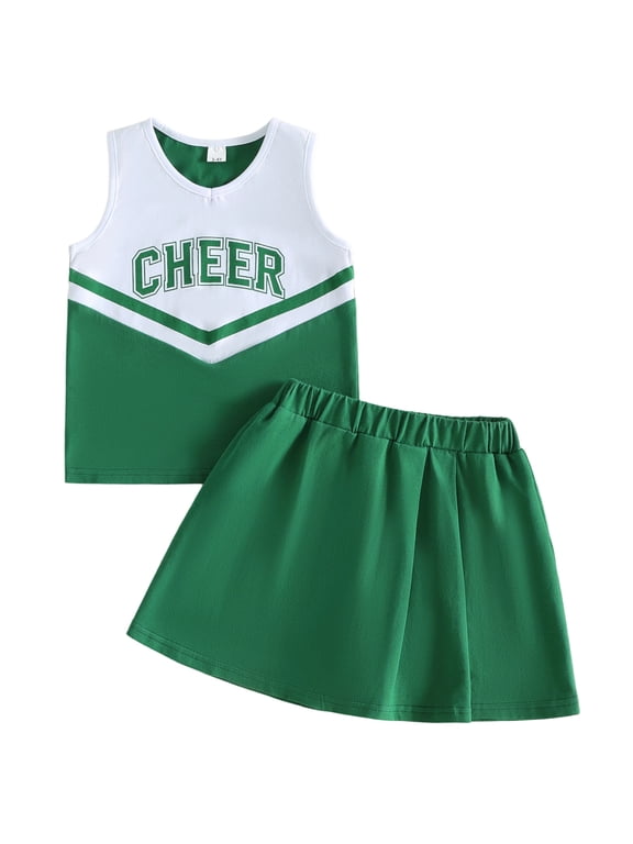 Kids Toddler Baby Girl Cheerleader Outfit Cheer Team Uniforms Girls Practice Tank Top Shorts Lining Skirt Set Game Day Cheerleading Costume