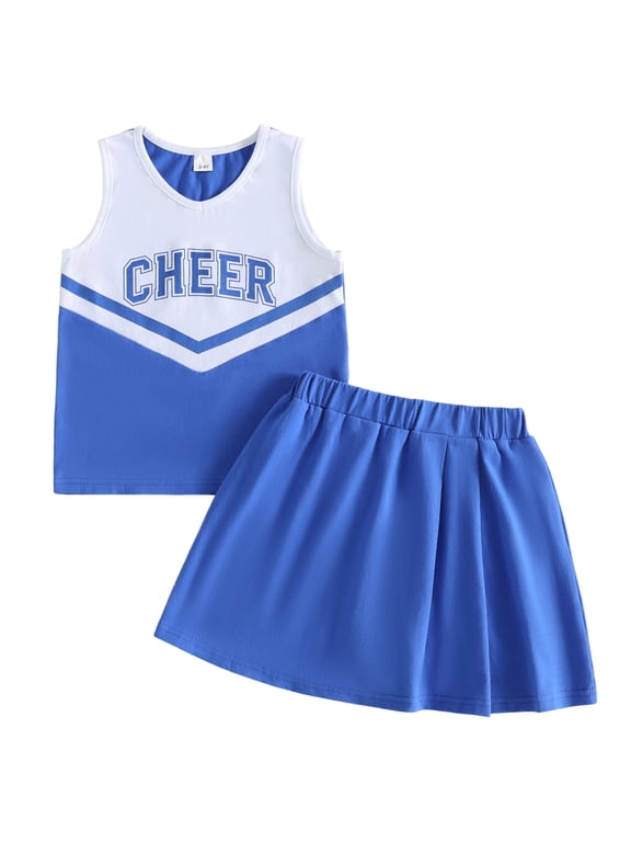 Kids Toddler Baby Girl Cheerleader Outfit Cheer Team Uniforms Girls Practice Tank Top Shorts Lining Skirt Set Game Day Cheerleading Costume