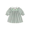thumbnail image 1 of RUINIXCW Kids Toddler Baby Girl Christmas Dress Little Girls Xmas Clothes Party Holiday Dress Tree Embroidery Doll Collar Long Sleeve Plaid Dress, 1 of 10