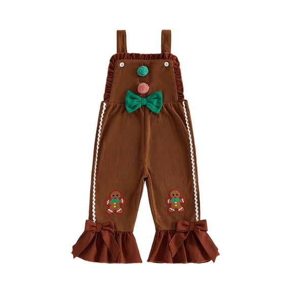 RUINIXCW Kids Toddler Baby Girl Christmas Gingerbread Outfit Corduroy Romper Overalls Fall Winter Clothes Sleeveless Gingerbread Embroidery Flare Pants Jumpsuit