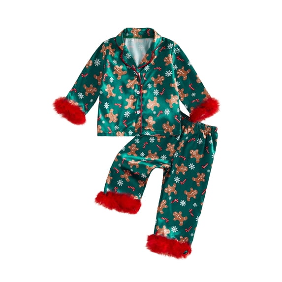 RUINIXCW Kids Toddler Baby Girl Christmas Silk Stain Pajamas Set Spring Fall Winter PJS Sleepwear Long Sleeve Button Down Collar Shirt Tops Pants Set