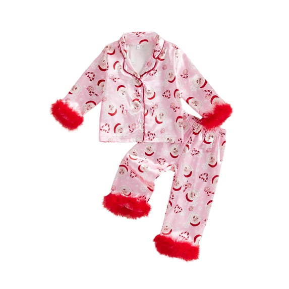 RUINIXCW Kids Toddler Baby Girl Christmas Silk Stain Pajamas Set Spring Fall Winter PJS Sleepwear Long Sleeve Button Down Collar Shirt Tops Pants Set