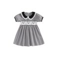 thumbnail image 1 of RUINIXCW Kids Toddler Baby Girl Halloween Dress Outfit Baby Little Girl Summer Fall Dress Ghost Embroidery Peter Pan Collar Short Sleeve Striped Dress, 1 of 9