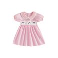thumbnail image 1 of RUINIXCW Kids Toddler Baby Girl Halloween Dress Outfit Baby Little Girl Summer Fall Dress Ghost Embroidery Peter Pan Collar Short Sleeve Striped Dress, 1 of 9