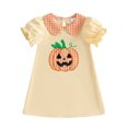 thumbnail image 1 of RUINIXCW Kids Toddler Baby Girl Halloween Dress Outfit Toddler Girls Summer Fall Dress Clothes Pumpkin Embroidery Doll Collar Puff Short Sleeve Dress, 1 of 10
