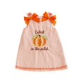 thumbnail image 1 of RUINIXCW Kids Toddler Baby Girl Halloween Pumpkin Dress Overalls Little Baby Girls Summer Fall Tank Dress Letters Embroidery Sleeveless Striped Dress, 1 of 9