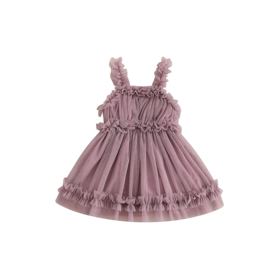 RUINIXCW Kids Toddler Baby Girl Summer Tulle Dress Birthday Cake Smash Outfit Baby Girls Photoshoot Outfits Sleeveless Mesh Ruffled Princess Birthday Baptism Wedding Party Dress