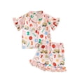thumbnail image 1 of RUINIXCW Kids Toddler Baby Girls Silk Satin Back to School Pajamas Set Summer PJS Set Sleepwear Apple Pencil Printed Short Sleeve Button Down Shirt and Ruffle Shorts Set Homewear Loungewear 3-9 Years, 1 of 9