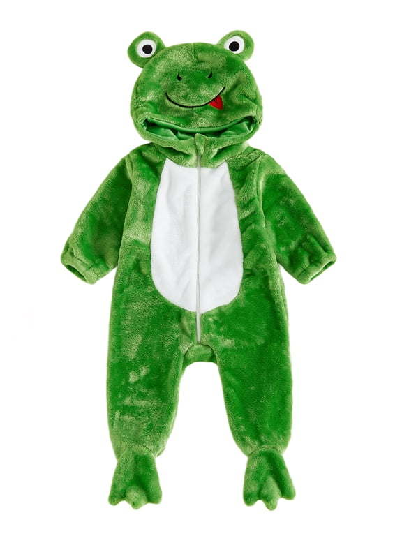 Kids Toddler Baby Halloween Animal Costume Infant Cute Frog Dog Costume Baby Boy Girl Fall Winter Clothes Warm Flannel Footed Romper Casual Zipper Hooded Footie Jumpsuit