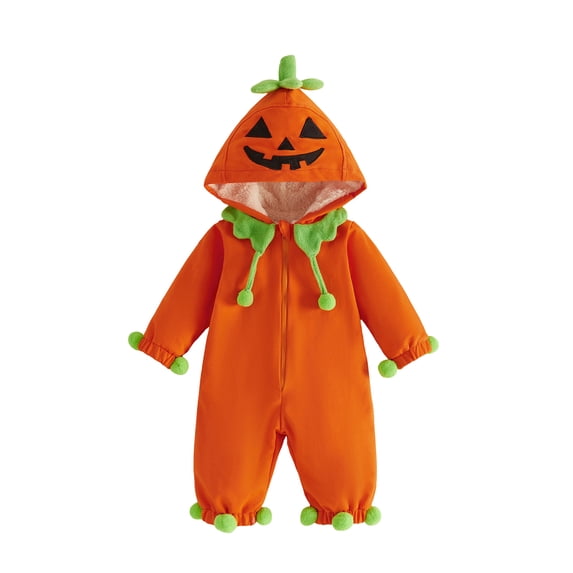 RUINIXCW Kids Toddler Baby Halloween Pumpkin Costume Newborn Infant Girl Boy Fall Winter Clothes Warm Snowsuit Jumpsuit Long Sleeve Hooded Zip Romper