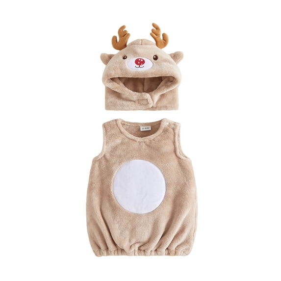 RUINIXCW Kids Toddler Christmas Deer Costume Newborn Baby Girl Boy Cosplay Outfit Infant Fall Winter Clothes Warm Fleece Sleeveless Vest Top Hat Set
