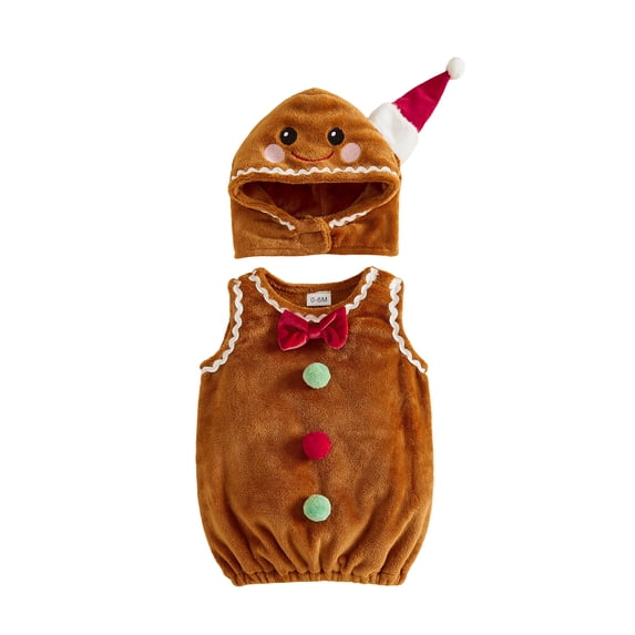 RUINIXCW Kids Toddler Christmas Gingerbread Costume Newborn Baby Girl Boy Cosplay Outfit Infant Fall Winter Clothes Fleece Sleeveless Vest Top Hat