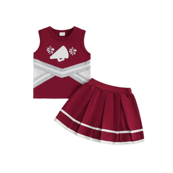 RUINIXCW Kids Toddler Girl Soccer Cheerleader Cheer Team Uniforms for Girls Practice Tank Top with Pleated Skirt Set Rooter Stage Suit Summer Game Day Cheerleading Costume