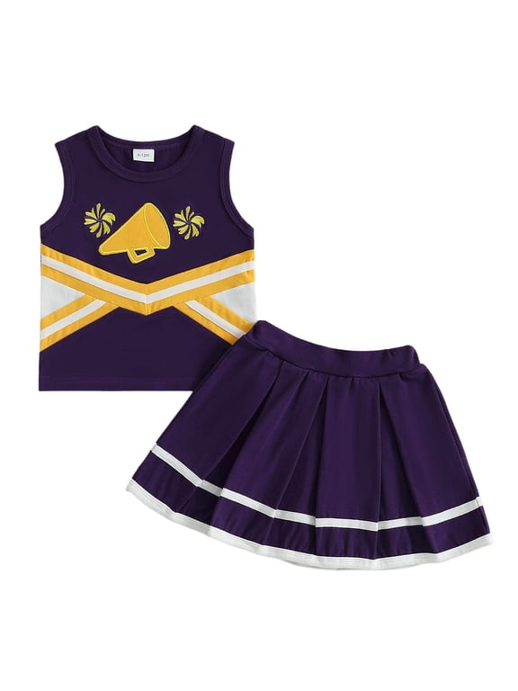 Kids Toddler Girl Soccer Cheerleader Cheer Team Uniforms for Girls Practice Tank Top with Pleated Skirt Set Rooter Stage Suit Summer Game Day Cheerleading Costume