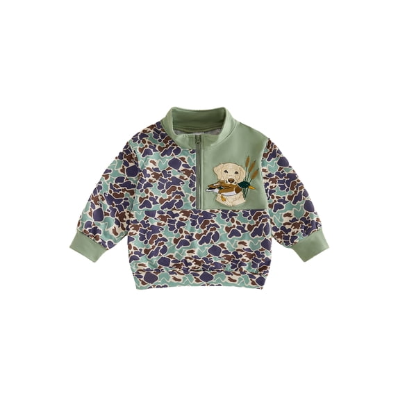RUINIXCW Little Boy Pullover Sweatshirt Quarter Zipper Stand Collar Camouflage Tops