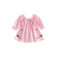 thumbnail image 1 of RUINIXCW Little Girl Plaid Dress Long Sleeve Square Neck A-line Dress with Bow Decor, 1 of 8