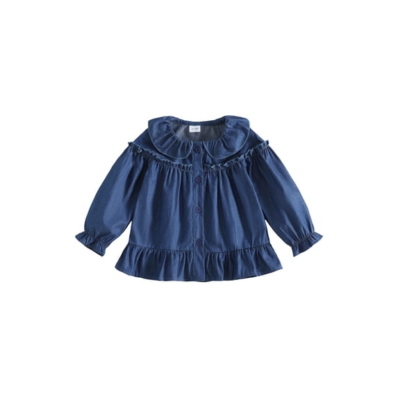 RUINIXCW Little Toddler Girl Denim Blouse Ruffled Long Sleeve Button-up Jean Tops