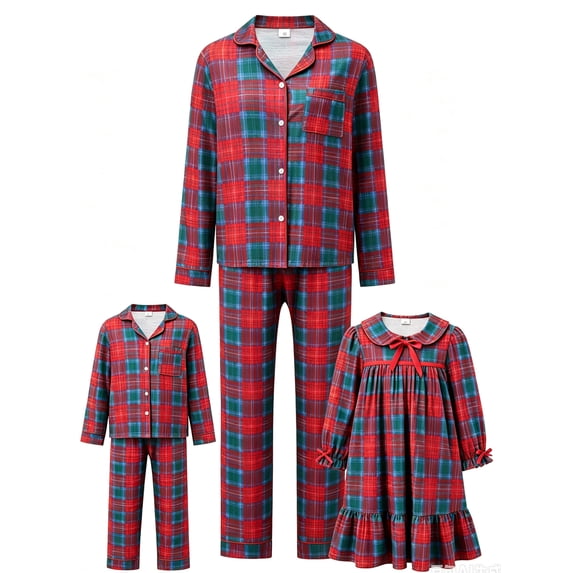 RUINIXCW Mommy and Me Matching Christmas Pajamas Plaid Print Lapel Tops and Pants