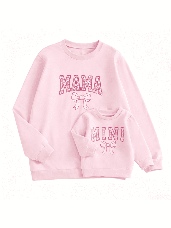 Mommy and Me Matching Sweatshirt Mom and Daughter Clothes Women Girl Spring Fall Winter Sweatshirts Flower Letters Long Sleeve Shirts Tops
