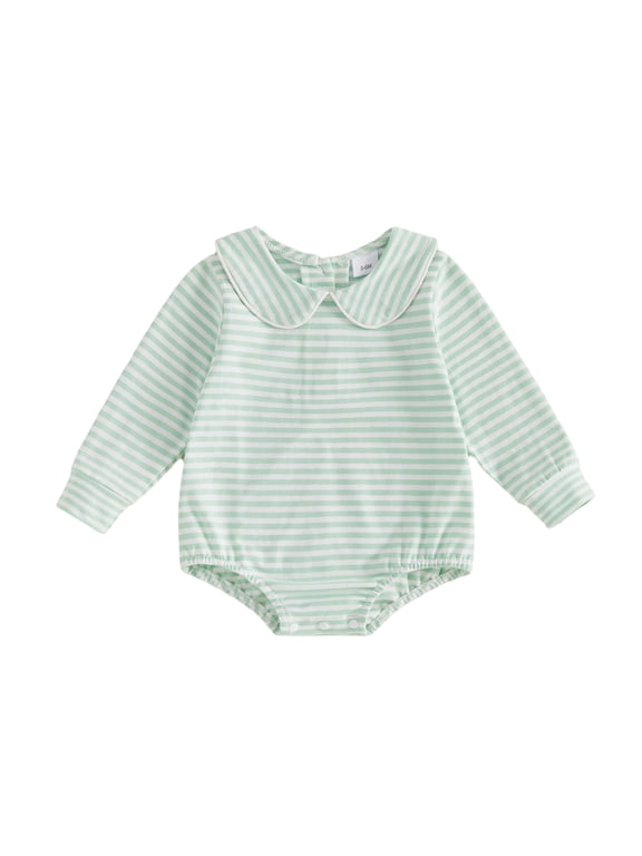 Nebworn Baby Girl Boy Spring Fall Winter Clothes Infant Baby Striped Bubble Romper Long Sleeve Peter Pan Doll Collar Bodysuit Bodysuit Playsuit