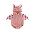 thumbnail image 1 of RUINIXCW Nebworn Baby Halloween Bat Costume Infant Baby Girl Boy Halloween Outfit Fall Winter Warm Plush Sleeveless Hood Romper Playsuit with Wing, 1 of 10