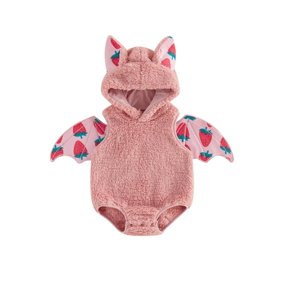 RUINIXCW Nebworn Baby Halloween Bat Costume Infant Baby Girl Boy Halloween Outfit Fall Winter Warm Plush Sleeveless Hood Romper Playsuit with Wing