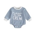 thumbnail image 1 of RUINIXCW New to The Crew Baby Boy Girl Fall Winter Outfit Bubble Romper Newborn Baby Boy Girl Hospital Coming Home Outfit Waffled Striped Letter Long Sleeve Bodysuit, 1 of 9
