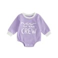 thumbnail image 1 of RUINIXCW New to The Crew Baby Boy Girl Fall Winter Outfit Bubble Romper Newborn Baby Boy Girl Hospital Coming Home Outfit Waffled Striped Letter Long Sleeve Bodysuit, 1 of 9