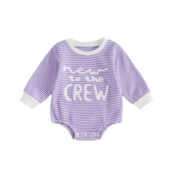 RUINIXCW New to The Crew Baby Boy Girl Fall Winter Outfit Bubble Romper Newborn Baby Boy Girl Hospital Coming Home Outfit Waffled Striped Letter Long Sleeve Bodysuit