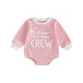 thumbnail image 1 of RUINIXCW New to The Crew Baby Boy Girl Fall Winter Outfit Bubble Romper Newborn Baby Boy Girl Hospital Coming Home Outfit Waffled Striped Letter Long Sleeve Bodysuit, 1 of 2