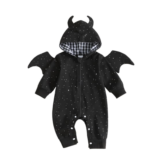 RUINIXCW Newborn Baby Bat Costume Kids Halloween Cosplay Costume Infant Baby Boy Fall Winter Clothes Jumpsuit Long Sleeve Zip Up Hooded Romper Wings