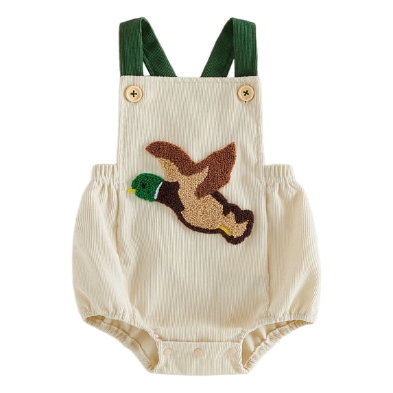 RUINIXCW Newborn Baby Boy Duck Outfit Corduroy Romper Overalls Infant Baby Boys Spring Summer Fall Clothes Mallard Embroidery Loose Bodysuit Jumpsuit