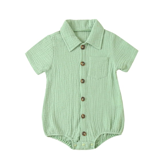 RUINIXCW Newborn Baby Boy Girl Baptism Gentleman Church Outfit Spring Summer Fall Clothes Cotton Shirt Romper Infant Solid Button Down Collar Short Sleeve Jumpsuit Bodysuit