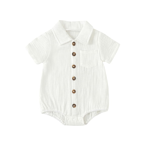 RUINIXCW Newborn Baby Boy Girl Baptism Gentleman Church Outfit Spring Summer Fall Clothes Cotton Shirt Romper Infant Solid Button Down Collar Short Sleeve Jumpsuit Bodysuit