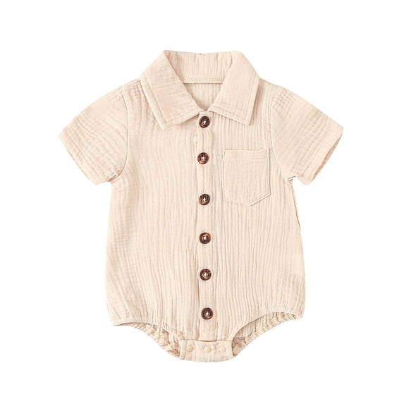 RUINIXCW Newborn Baby Boy Girl Baptism Gentleman Church Outfit Spring Summer Fall Clothes Cotton Shirt Romper Infant Solid Button Down Collar Short Sleeve Jumpsuit Bodysuit